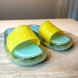 Tory Burch Bubble Jelly Slide Sandals Yellow Blue Platform Women's Size 6 B 6B